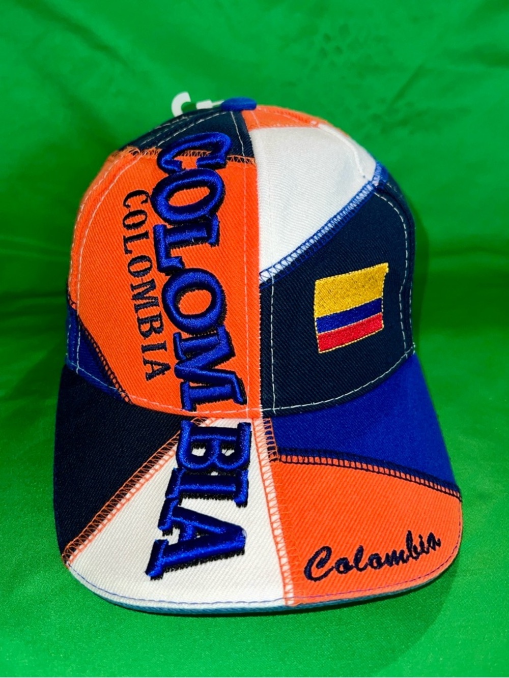 Colombia Embroidered Patchwork Baseball Cap - Orange, Blue, White New! Unused!